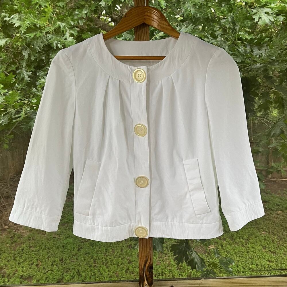 Michael Kors Women's White Cropped Snap Front Linen Blend Jacket Size 4